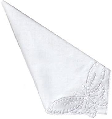 A white folded cotton napkin with a butterfly embroidered in the corner, shown on a plain white background.
