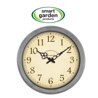 Smart Garden Cambridge 14-inch weather-resistant duck egg blue wall clock for indoor and outdoor use