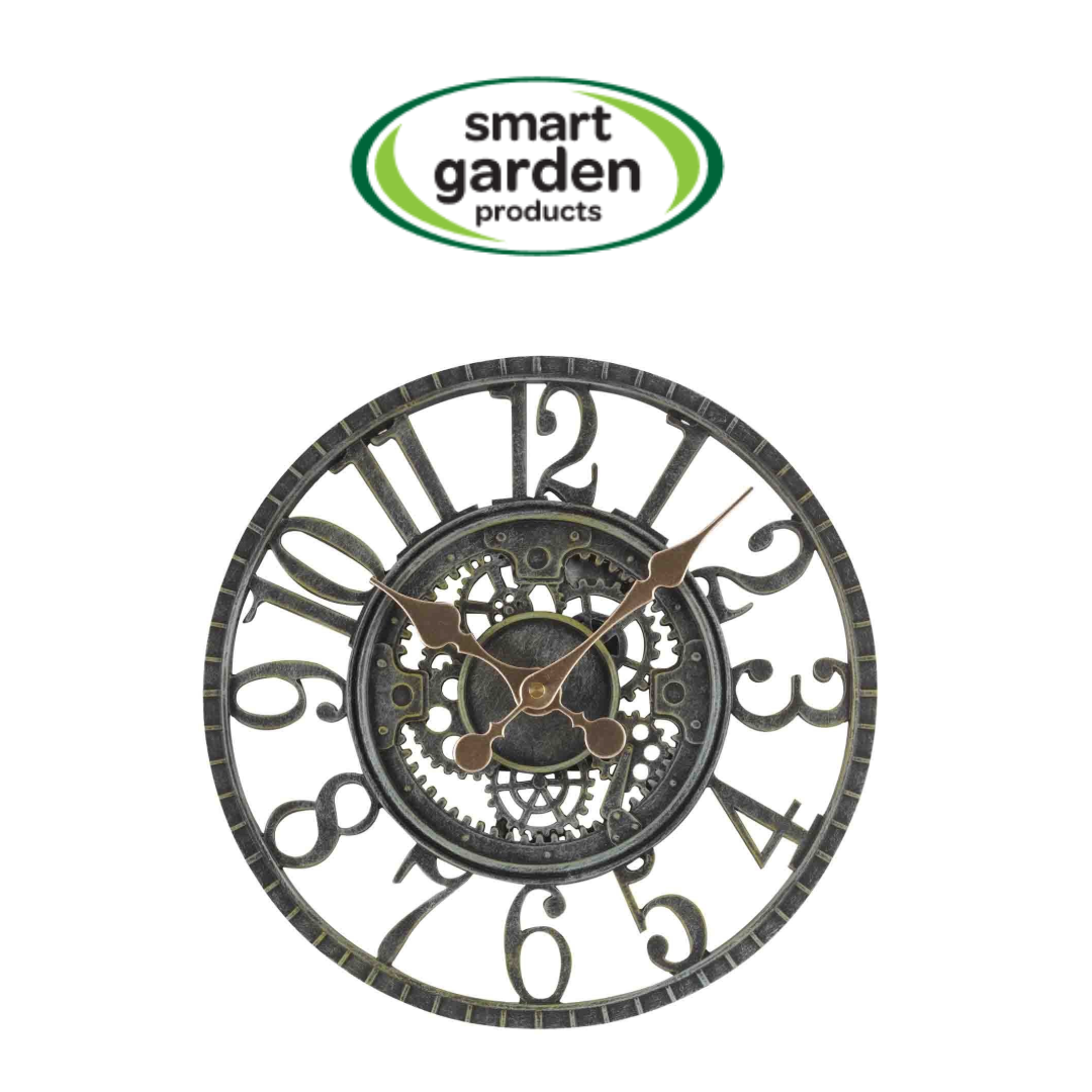 Outside In Newby Mechanical Wall Clock Verdigris 12" – Indoor & Outdoor Garden Clock