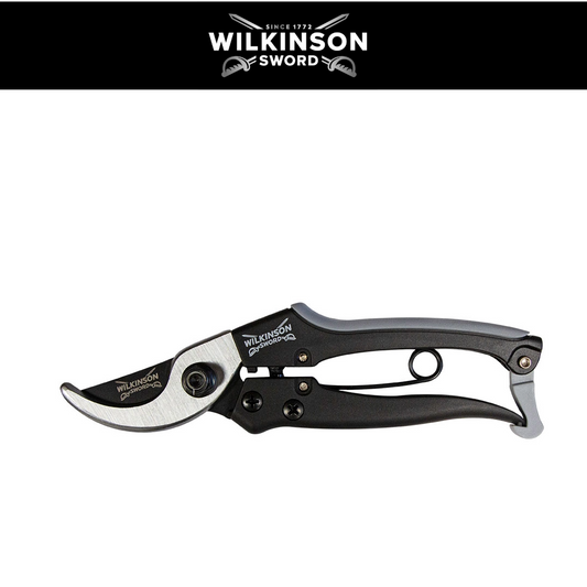 Wilkinson Sword Ultralight Bypass Pruner with lightweight ergonomic handles and sharp bypass blades for precise pruning of live stems and branches