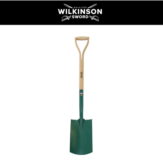 Wilkinson Sword Carbon Steel Digging Spade with weatherproof wooden handle and durable steel blade for digging and preparing garden soil