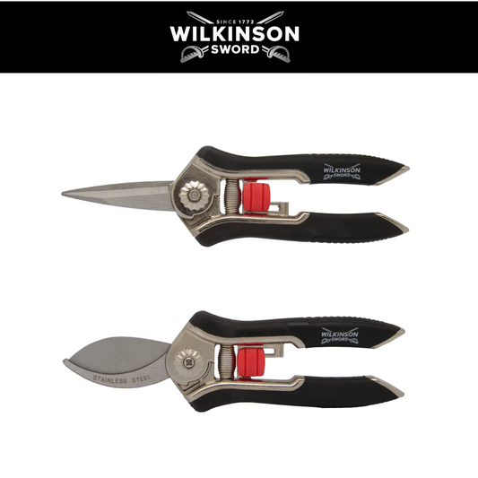 Wilkinson Sword Precision Pruners Twin Pack featuring two ergonomic pruning tools for precise trimming, deadheading and plant care