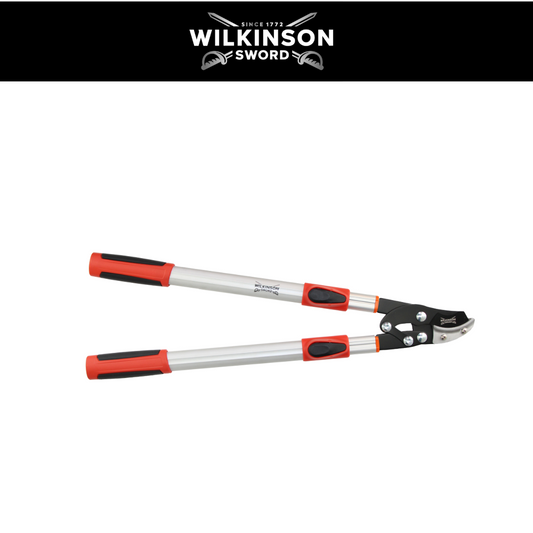 Wilkinson Sword Telescopic Anvil Lopper for cutting tough, dry branches and garden pruning shown on a white background with a wilkinson sword logo