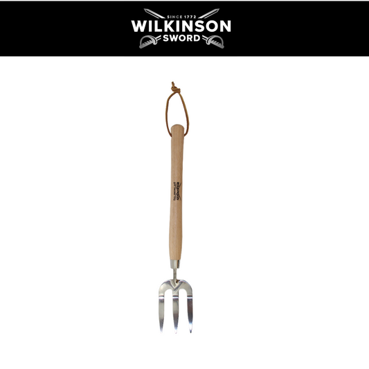 Wilkinson Sword Stainless Steel Long Handled Weed Fork with ash handle for removing weeds and planting in flower beds and borders