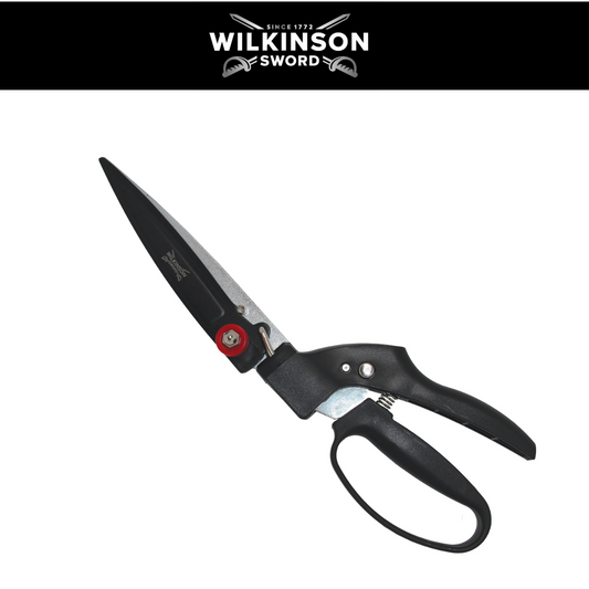 Wilkinson Sword Single Hand Grass Shears with precision cutting blades for trimming lawn edges and hard-to-reach grass areas on a white background with logo