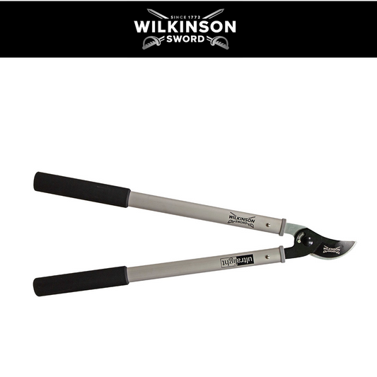 Gardening pruner with black and gray handles on a white background with wilkinson sword logo
