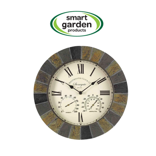 Outside In Stonegate Wall Clock & Thermometer 14" - Slate