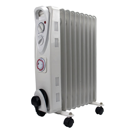 2kW Oil Filled Radiator Heater with 24-Hour Timer, Thermostat & 11 Fins | Portable Electric Heater