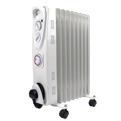 2kW Oil Filled Radiator Heater with 24-Hour Timer, Thermostat & 11 Fins | Portable Electric Heater