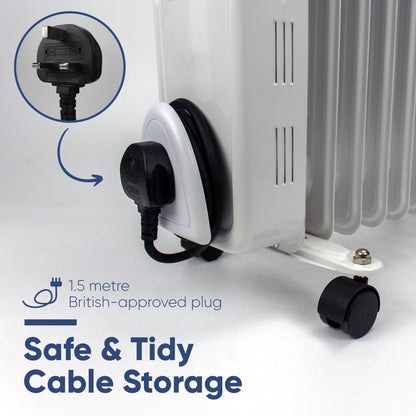 2kW Oil Filled Radiator Heater with 24-Hour Timer, Thermostat & 11 Fins | Portable Electric Heater