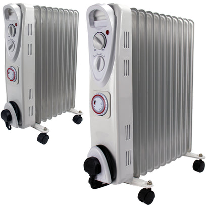 2kW Oil Filled Radiator Heater with 24-Hour Timer, Thermostat & 11 Fins | Portable Electric Heater
