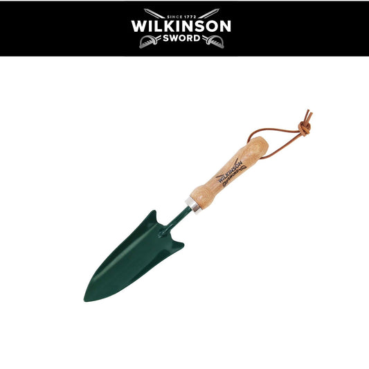 Wilkinson Sword Carbon Steel Transplanting Trowel with ergonomic ash wood handle