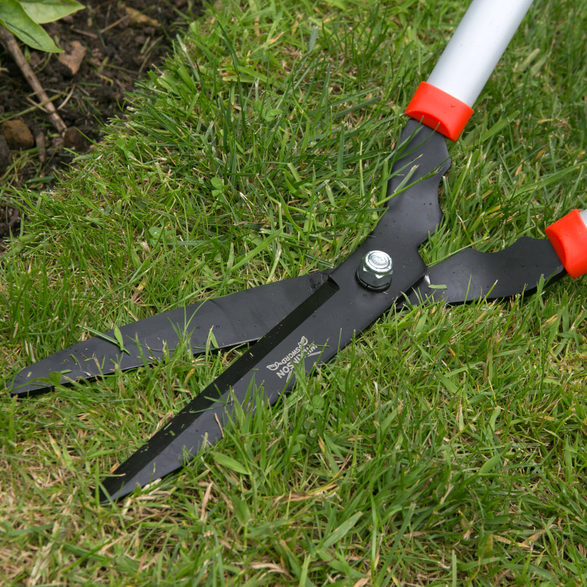 Wilkinson Sword grass shears with carbon steel blades for precise lawn trimming.