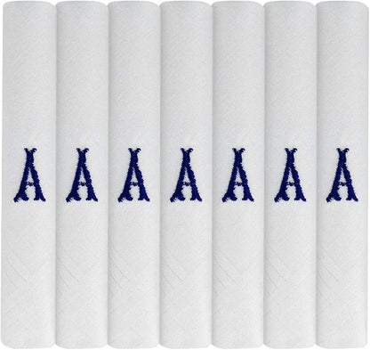 Men’s 100% Cotton Handkerchiefs – Pack of 13 – White with Navy Initial. Cotton 39cm x 39cm