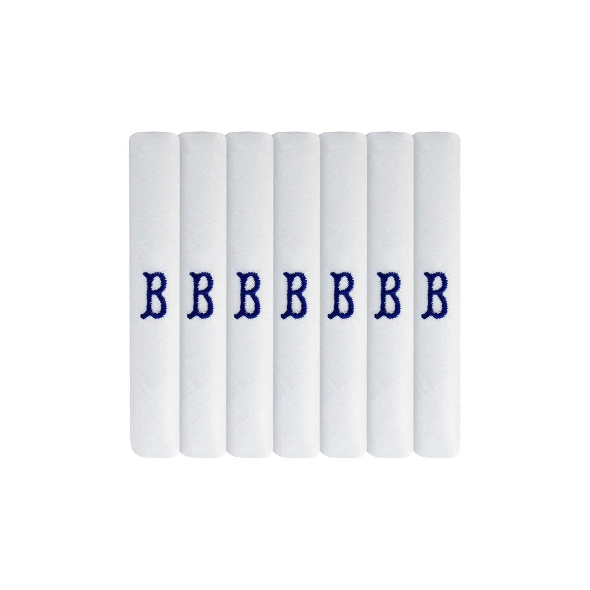White 100% Cotton Handkerchief – Pack of 7, Navy Embroidered Initial – Choose Your Letter