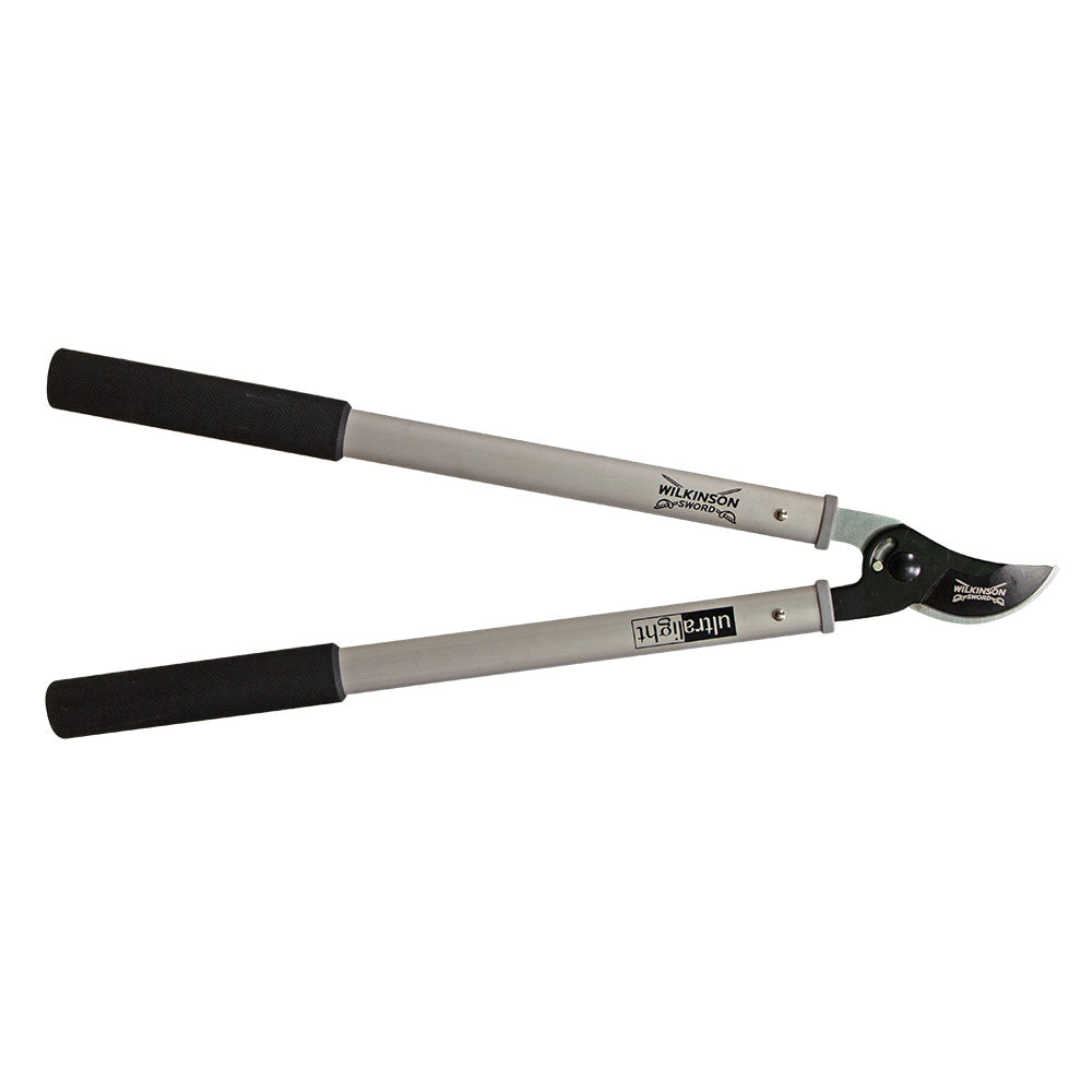 Gardening pruner with black and gray handles on a white background