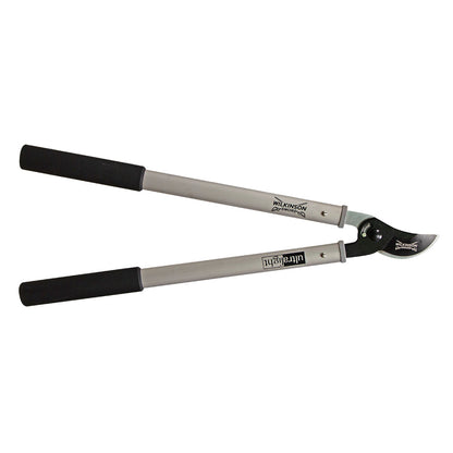 Gardening pruner with black and gray handles on a white background